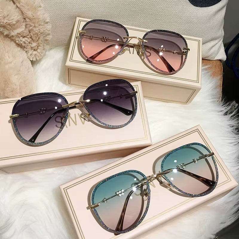 2025 New Diamond Sunglasses Female Brand Design Imitation Rhinestones Gradient Lens UV400 Pilot Sun Glasses Women Shades S316
