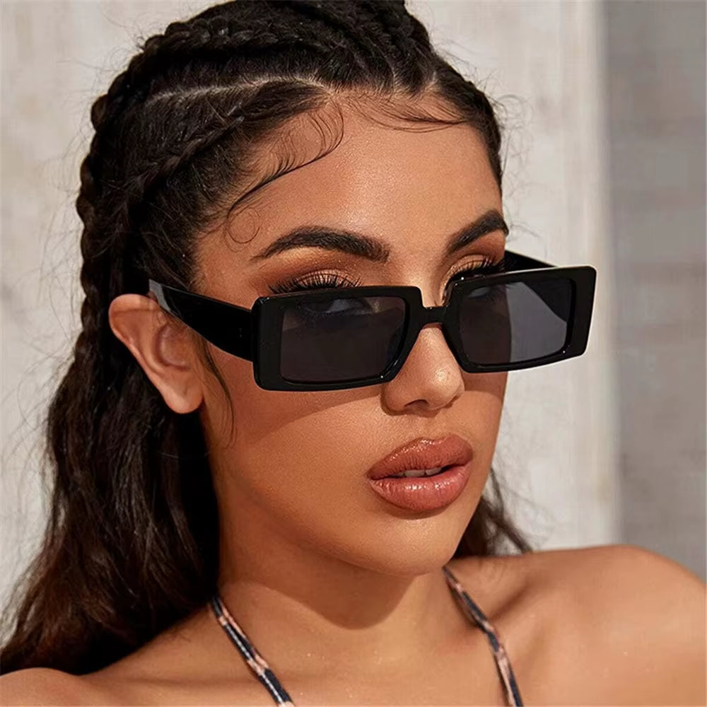 New Fashion Wide Frame Small Rectangle Sunglasses Female Shades Vintage Eyewear UV400 Candy Color Cycling Girls Boys Sun Glasses