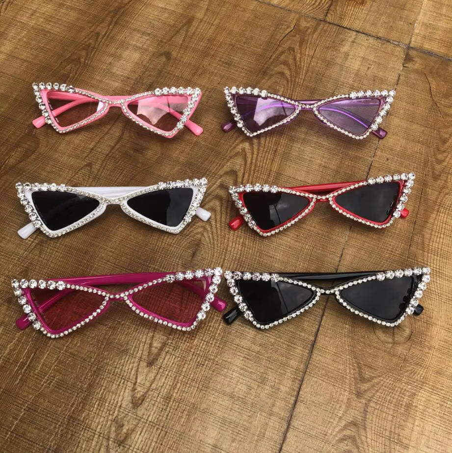 Baby Cat Eye Sunglasses Kids Diamond Crystal Sun Glasses UV400 Summer Shades Black Red Small Eyewear Luxury Gafas De