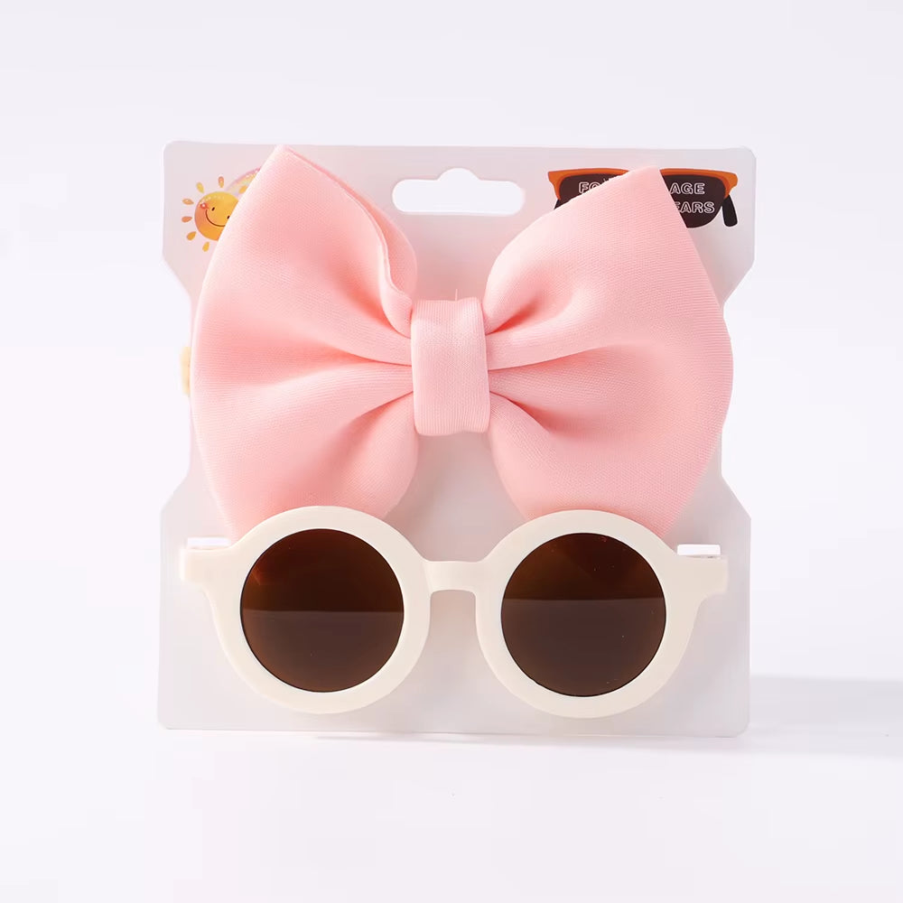 2Pcs Kids Sunglasses Headband Set Baby Unglasses Elastic Nylon Headband Bohemia Beach Seaside Sun Glasses Kids Bow Headwear