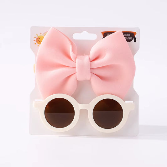 2Pcs Kids Sunglasses Headband Set Baby Unglasses Elastic Nylon Headband Bohemia Beach Seaside Sun Glasses Kids Bow Headwear
