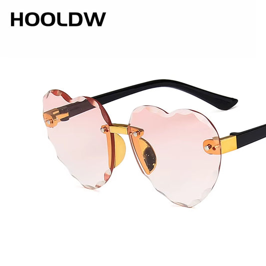 New Heart Rimless Kids Sunglasses Fashion Heart Shape Children Sun Glasses Girls Outdoors Travel UV400 Protection Eyewear