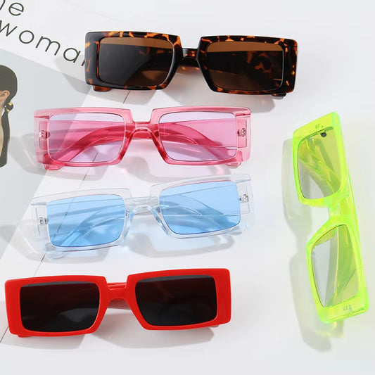 New Fashion Wide Frame Small Rectangle Sunglasses Female Shades Vintage Eyewear UV400 Candy Color Cycling Girls Boys Sun Glasses