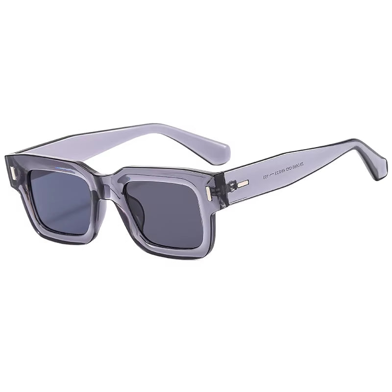 2023 New Retro Grey Square Sunglasses for Women Men Fashion Transparen Frame Glasses Eyewear Male Shades UV400 Rivets Eyeglasse