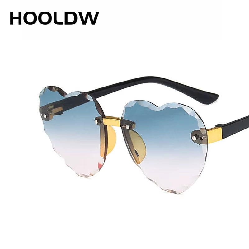 New Heart Rimless Kids Sunglasses Fashion Heart Shape Children Sun Glasses Girls Outdoors Travel UV400 Protection Eyewear