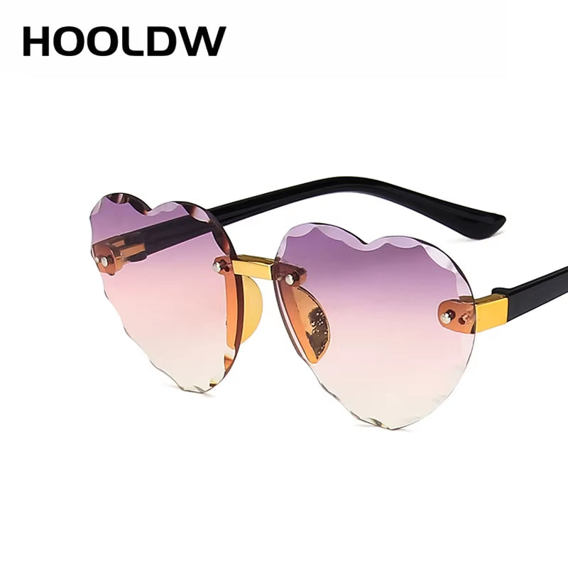 New Heart Rimless Kids Sunglasses Fashion Heart Shape Children Sun Glasses Girls Outdoors Travel UV400 Protection Eyewear